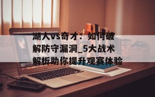 湖人vs奇才：如何破解防守漏洞_5大战术解析助你提升观赛体验