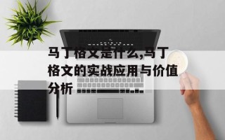 马丁格文是什么,马丁格文的实战应用与价值分析