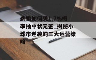 鹈鹕如何凭1.7%概率抽中状元签_揭秘小球市逆袭的三大运营策略