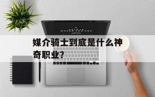 媒介骑士到底是什么神奇职业？