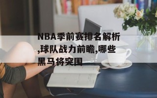 NBA季前赛排名解析,球队战力前瞻,哪些黑马将突围
