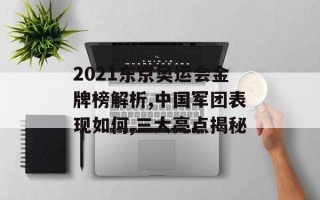 2021东京奥运会金牌榜解析,中国军团表现如何,三大亮点揭秘